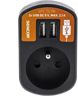 Predlžovacie káble Retlux RPC 70 BK Zásuvka čierna, 2x Sencor USB