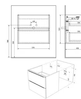 Kúpeľňa SAPHO - FILENA umývadlová skrinka 57x51,5x43cm, čierna mat strip FID1260BS