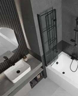 Sprchové dvere MEXEN/S - Cubik obdĺžniková vaňa 150 x 70 cm s panelom + vaňová zástena 80 cm, čierna vzor 550315070X9208027077