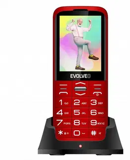 Mobilné telefóny Evolveo EasyPhone XO, mobilný telefón pre seniorov s nabíjacím stojanom, červený
