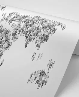 Samolepiace tapety Samolepiaca tapeta čiernobiela mapa sveta pozostávajúca z ľudí
