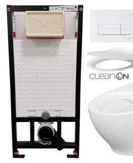 Záchody DEANTE Podstavný rám, pre závesné WC misy + SLIM tlačidlo bílé  + WC CERSANIT CLEANON MODUO + SEDADLO CST_WC01 A51P MO1