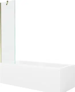 Sprchové dvere MEXEN/S - Cubik obdĺžniková vaňa 160 x 70 cm s panelom + vaňová zástena 50 cm, transparent, zlatá 550316070X9505000050