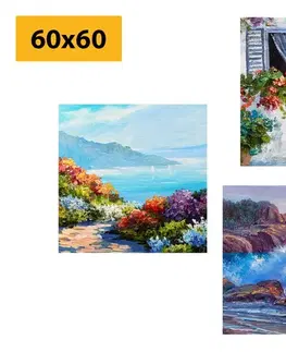 Zostavy obrazov Set obrazov morská krajina v imitácii maľby
