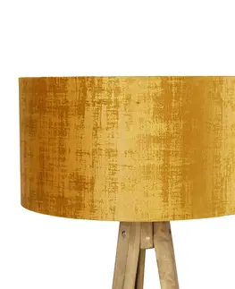 Stojace lampy Vidiecky statív vintage drevo so zlatým odtieňom 50 cm - Tripod Classic
