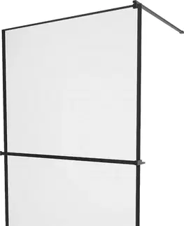 Sprchové dvere MEXEN/S - KIOTO Sprchová zástena WALK-IN s poličkou a držiakom uterákov 100 x 200, transparent/čierna 8 mm, čierna 800-100-121-70-70