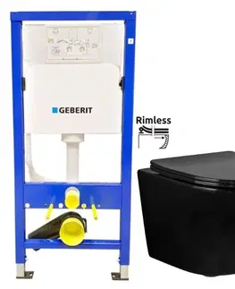 Kúpeľňa GEBERIT DuofixBasic bez tlačidla + WC REA CARLO MINI RIMFLESS ČERNÁ  + SEDADLO 458.103.00.1 X CL1