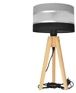 Lampy  Stolná lampa HELEN 1xE27/60W/230V šedá/čierna/chróm/borovica 