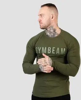 Tričká GymBeam Tričko s dlhým rukávom FIT Military Green  XXL