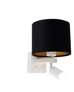 Nastenne lampy Nástenná lampa biela s lampou na čítanie a tienidlom 18 cm čierna - Brescia