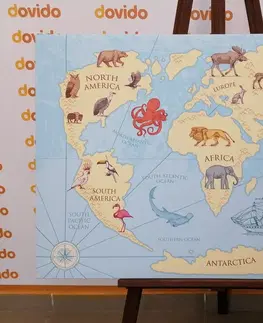 Obrazy na korku Obraz na korku mapa sveta so zvieratami