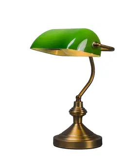 Stolove lampy Inteligentná klasická stolná lampa bronzová so zeleným sklom vrátane Wifi A60 - Banker