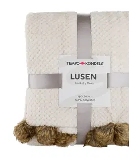 Deky TEMPO-KONDELA LUSEN, plyšová kockovaná deka, smotanová, 150x200 cm
