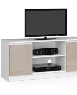 TV stolíky Moderný TV stolík ROMANA120, biely / cappuccino lesk