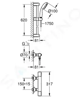 Kúpeľňové batérie GROHE GROHE - Precision Flow Sprchový set s termostatom na stenu, s tyčou 620 mm, chróm 34841000