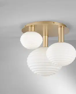 Stropné svietidlá Eco-Light Stropné svietidlo Ripple, zlatá farba/opál, 3 svetlá