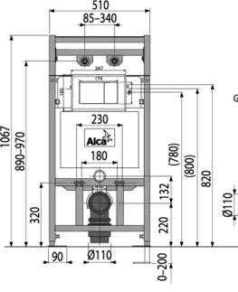 Kúpeľňa Alcadrain Set montážneho rámu, výlevky, izolačné dosky, mriežky a ovládacieho tlačidla A108F 5:1 SET A108FSET5v1