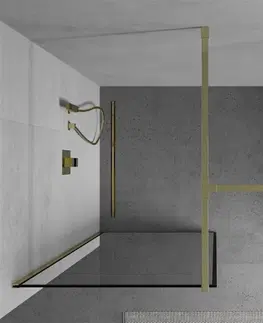 Sprchové dvere MEXEN/S - Kioto Sprchová zástena Walk-in 150 x 110 cm, čierny vzor, zlatá 800-150-202-50-70-110
