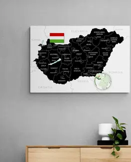 Obrazy mapy Obraz štýlová čierna mapa Maďarska