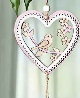 Drobné dekorácie a doplnky Závesná dekorácia srdce s vtáčikom