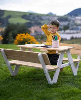 Záhradné zostavy Detské záhradné sedenie, drevo, prírodná/biela , ABALO