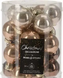 Vianočné dekorácie Kinekus Amber vianočná guľa, sklenená, 2,5 cm, sada 24 ks, Amber hnedá/zlatá/krémová mix