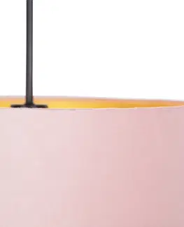 Zavesne lampy Závesné svietidlo s velúrovým odtieňom ružové so zlatom 40 cm - Combi