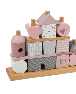 Drevené hračky LABEL-LABEL - Drevené kocky Domček, ružové