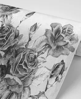 Čiernobiele tapety Tapeta čiernobiela vintage kytica ruží