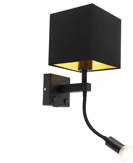 Nastenne lampy Moderné nástenné svietidlo čierne s USB a štvorcovým čiernym tienidlom - Zeno