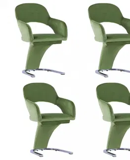 Jedálenské stoličky a kreslá Jedálenská stolička 4 ks zamat / chróm Dekorhome Zelená