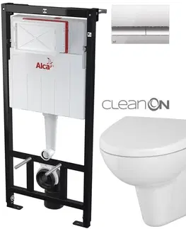 Záchody Výrobci - ALCADRAIN Alcadrain Sádromodul - predstenový inštalačný systém s chrómovým tlačidlom M1721 + WC CERSANIT CLEANON PARVA + SEDADLO AM101/1120 M1721 PA1