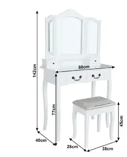 Toaletné stolíky Toaletný stolík s taburetom, biela/strieborná, REGINA NEW