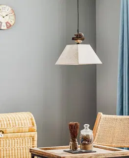 Závesné svietidlá ONLI Závesná lampa Seregon s textilným tienidlom a kamenným dekorom