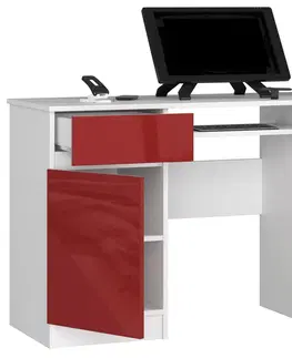 Písacie stoly Moderný písací stôl ANNA135, biely / červený lesk