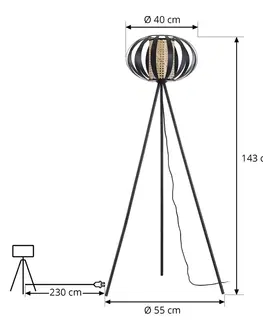 Stojacie lampy Lindby Lindby Tamira stojacia lampa ratan 150 cm čierna
