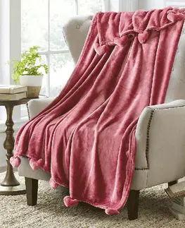 Deky TEMPO-KONDELA ASTANA, plyšová deka s brmbolcami, ružová, 150x200 cm
