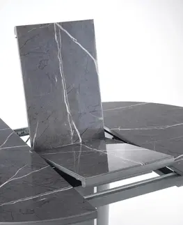 Jedálenské stoly HALMAR Ricardo okrúhly rozkladací jedálenský stôl sivý mramor / tmavosivá