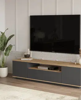 TV stolíky TV skrinka FREY 7, farba šedá + borovica