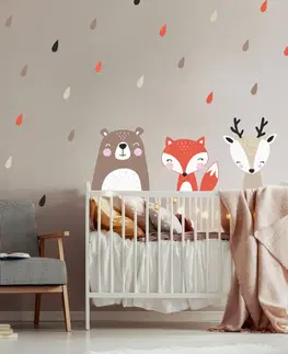 Nálepky na stenu Medveď, líška a srnka - detské samolepky na stenu