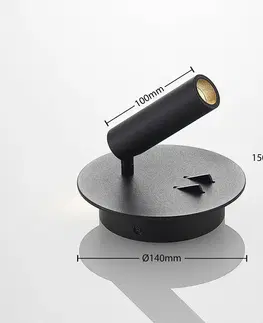 Nástenné svietidlá Lucande Lucande Magya nástenné LED, čierne 2-pl. okrúhle