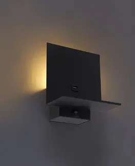 Nastenne lampy Moderné nástenné svietidlo čierne vrátane USB pripojenia - Flero