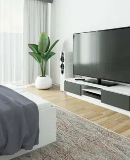 TV stolíky Dizajnový TV stolík ROMANA160, biely / grafit