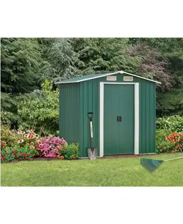 Záhradné altány Plechový záhradný domček na náradie, zelená/biela, 2x1,3x1,8 m, HAMAL TYP 1