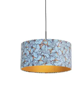 Zavesne lampy Závesná lampa s velúrovým odtieňom motýle so zlatom 50 cm - Combi