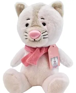 Plyšové hračky TM TOYS - Mačka plyšová s ružovým šálom a visačkou 24cm