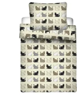 Obliečky Jerry Fabrics Bavlnené obliečky Mačky, 140 x 200 cm, 70 x 90 cm