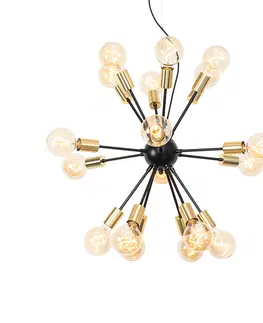 Zavesne lampy Moderné závesné svietidlo čierne so zlatými 18 svetlami - Juul