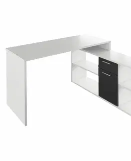 Písacie a pracovné stoly KONDELA Noe New rohový písací stolík biela / čierna