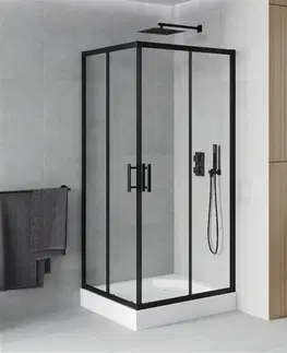 Vane MEXEN/S - Rio štvorcový sprchovací kút 90 x 90, transparent, čierna + vanička Rio 860-090-090-70-00-4510